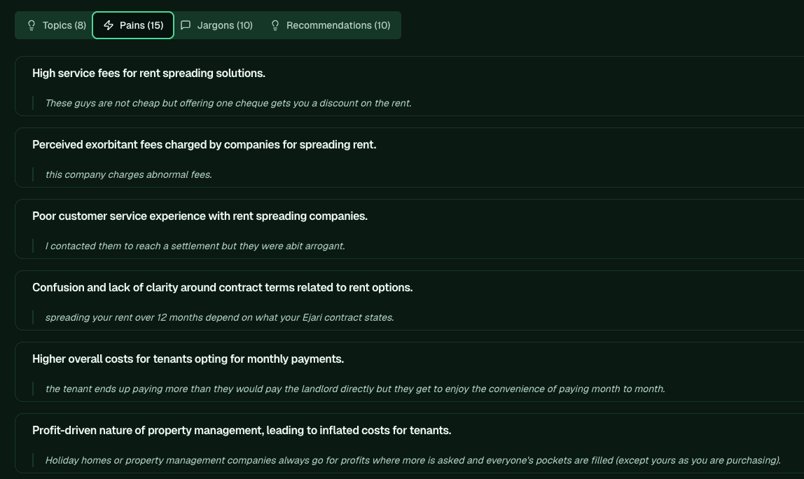 Extract Pain Points & Jargon